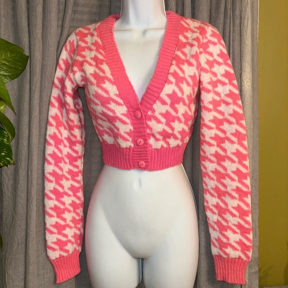 Adorable size s bnt houndstooth pink sweater by nasty gal - Picture 1 of 6